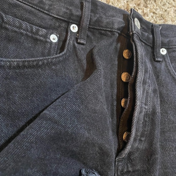 Agolde Black Distressed High-Rise Denim Shorts - Picture 3 of 7